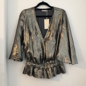 Ramy Brook metallic gold silk blend top - S